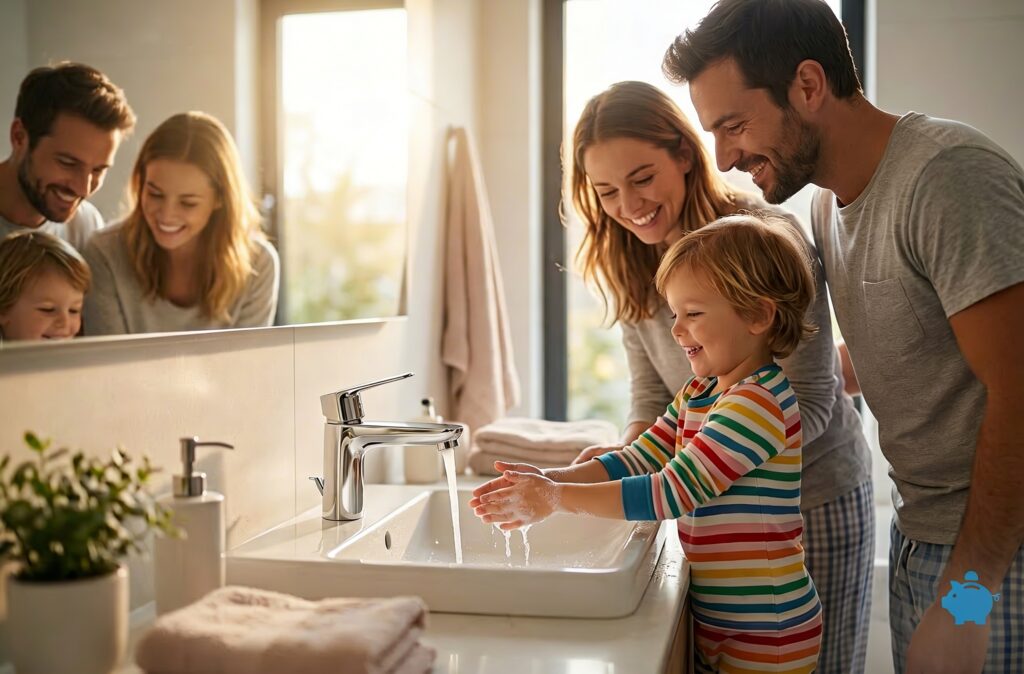 Gas und Energie sparen mit eine Badezimmer Armatur mit CoolStart - Kaltstart in Mittelstellung