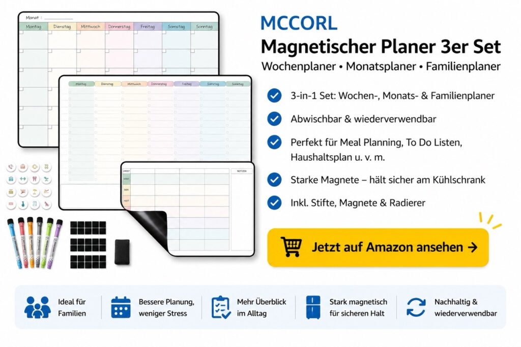 MCCORL Magnetisch Wochenplaner+Monatsplaner+Familienplaner/Essenplaner abwischbar, Magnettafeln für Kühlschrank, perfect als Stundenplan,Menüplaner,Haushaltsplan und To Do Liste (3 Stücke)