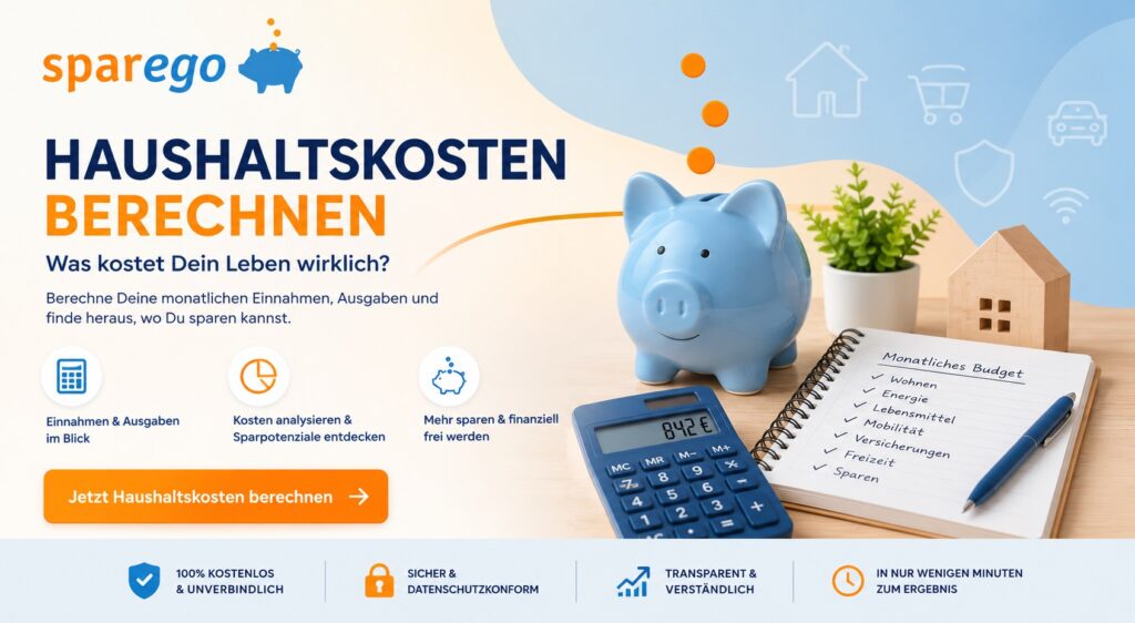 Wie teuer ist Dein Alltag wirklich? Mit dem kostenlosen Haushaltskosten-Rechner analysierst Du Einnahmen, Ausgaben und Sparpotenziale in wenigen Sekunden.
